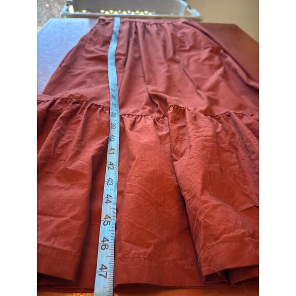 GAP Mixed Media Ruffle Midi Dress M Rust Brown Ribbed Top Tiered Skirt EUC - Picture 6 of 6